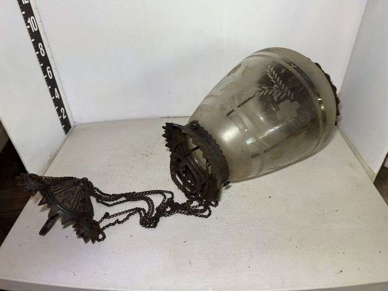 Hanging Glass Light Fixture with Metal Framework image
