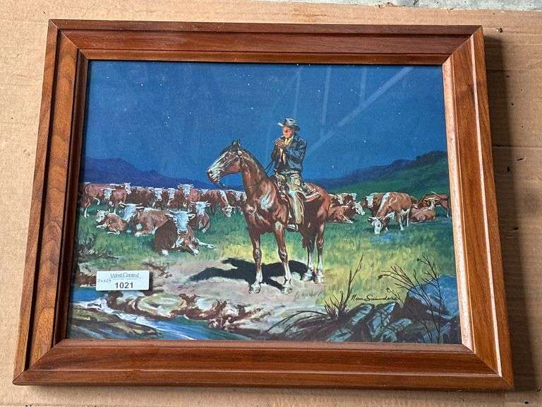 Framed Art Print - Cowboy and Cattle by Norm Saunders image