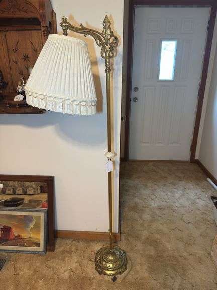Tall Brass Floor Lamp with Fabric Shade image