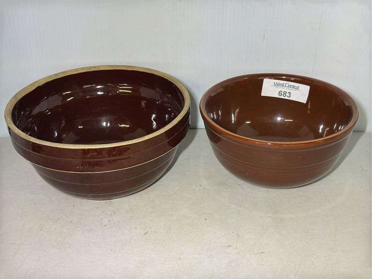 Two Brown Glazed Ceramic Mixing Bowls image