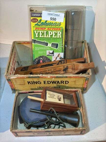 Collection of Turkey Calls in King Edward Cigar Box image