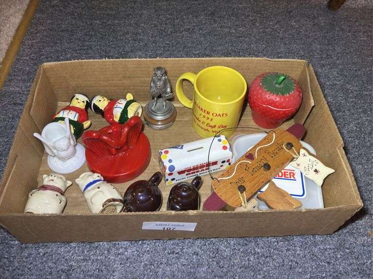 Collectibles Including Figurines, Salt and Pepper Shakers, Wonder Bread Bank, and More image