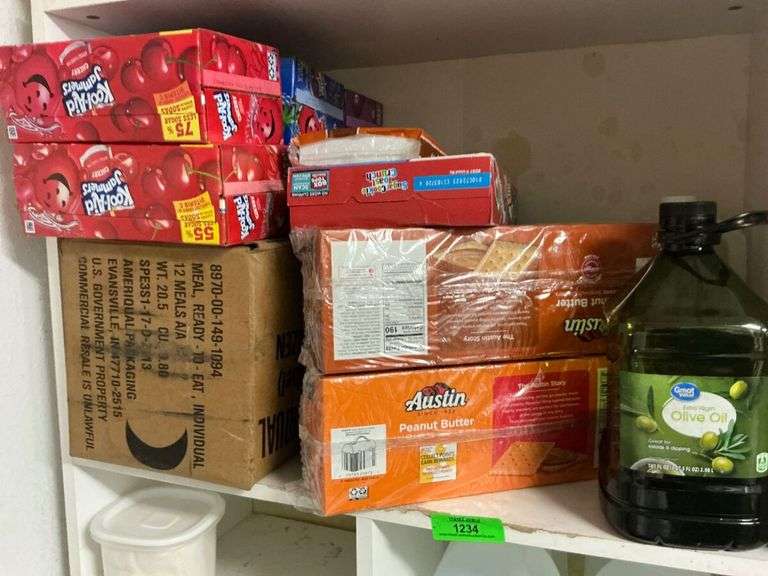 Pantry Lot with Snacks, Olive Oil, and Water image