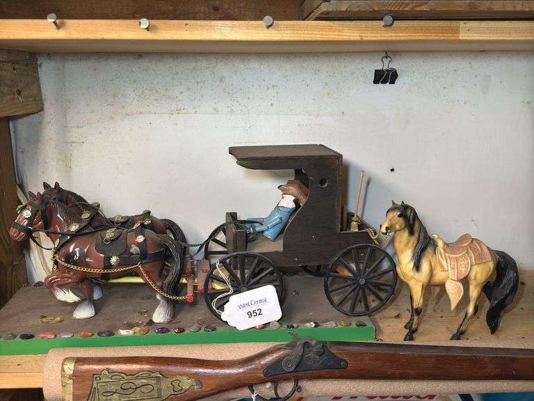 Handcrafted Horse-Drawn Carriage Diorama with Figures image