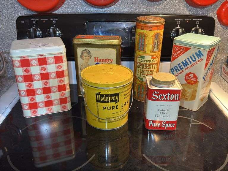 Collection of Food Tins: Nabisco Crackers, Hungry Jack, Sexton Spice image