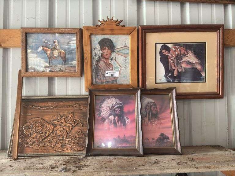 Collection of Native American Framed Art Prints and Copper Relief image