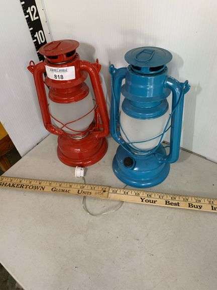 Pair of Decorative Oil Lamp Style Lights - Red and Blue image