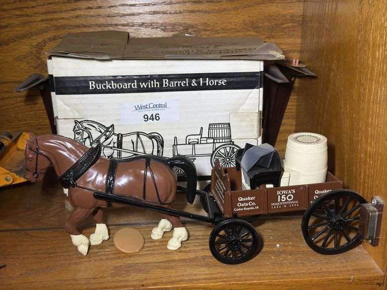 Quaker Oats Iowa's 150 Sesquicentennial Buckboard with Barrel and Horse Diecast Model image