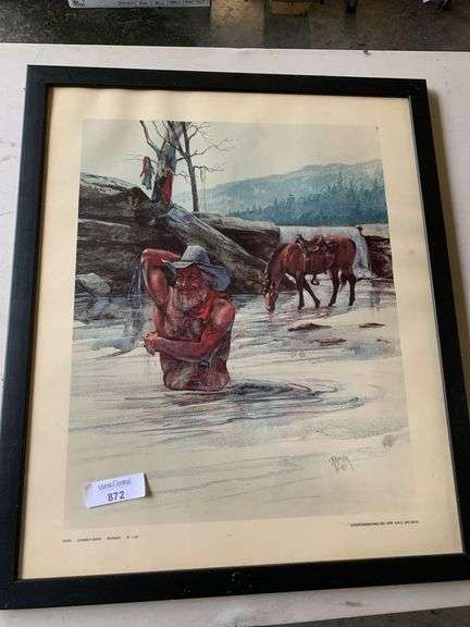 Raymer "Cowboy Bath" Framed Print, 16" x 20" image