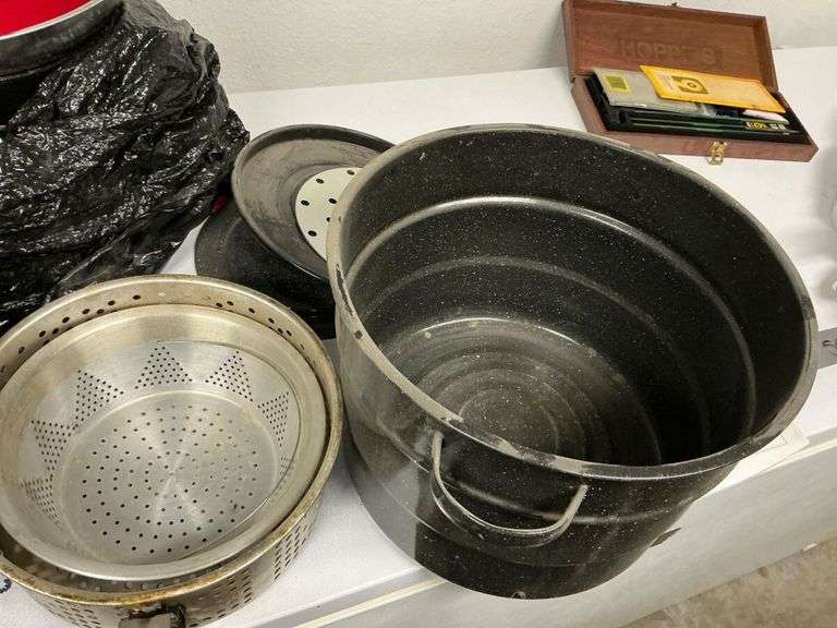 Large Enamelware Stock Pot with Steamer Basket image