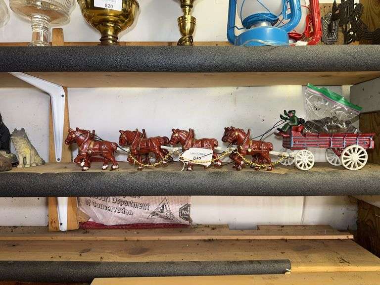 Cast Iron Horse Drawn Barrel Wagon with Two Figures image
