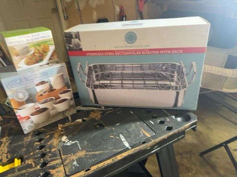 Martha Stewart Collection Stainless Steel Roaster with Rack, Cook & Serve Ramekins, and Potato Slicing Rack image
