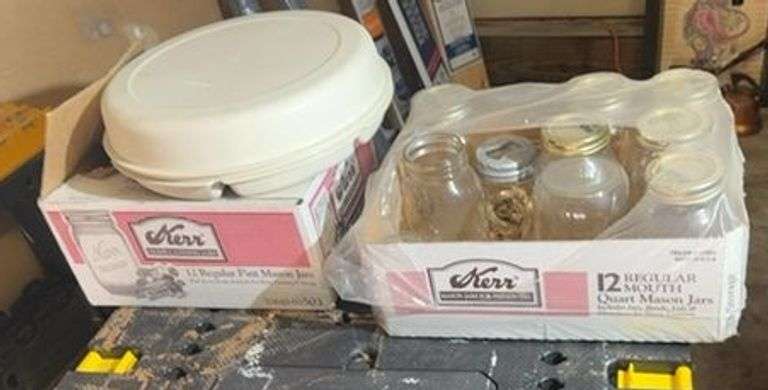 Lot of Kerr Mason Jars, Tupperware Party Serving Dish. image