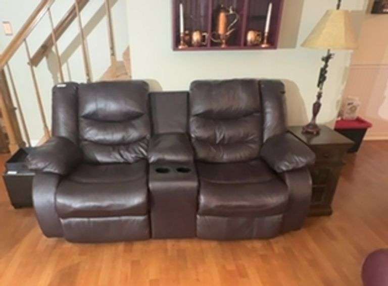 Electric Brown Leather Dual Reclining Loveseat with Console image