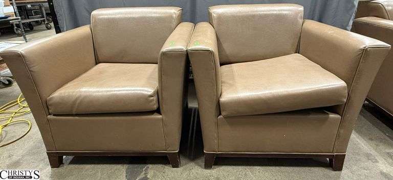 Pair of Leatherlike Chairs 34x31x31, Some Scuffs, May Have Some Damage, and Needs Cleaned. image