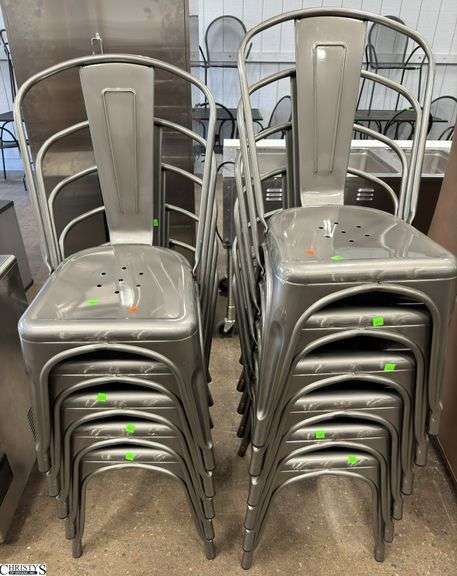 2 Stacks of Metal Chairs 11 Total Chairs 14x13 Seat Height 17" image