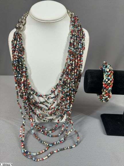 Multi-Color Beaded Necklace and Bracelet Set image