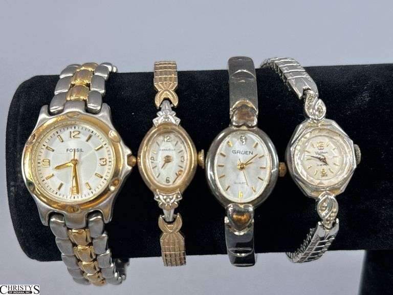 4 Watches- Waltham 17 Jewels, Gruen, Fossil and Caravelle image