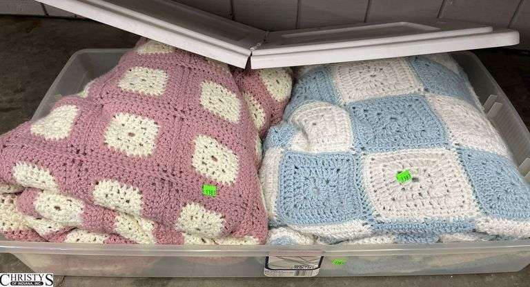 Plastic container with 2 Granny Square Afghans 36x21" image