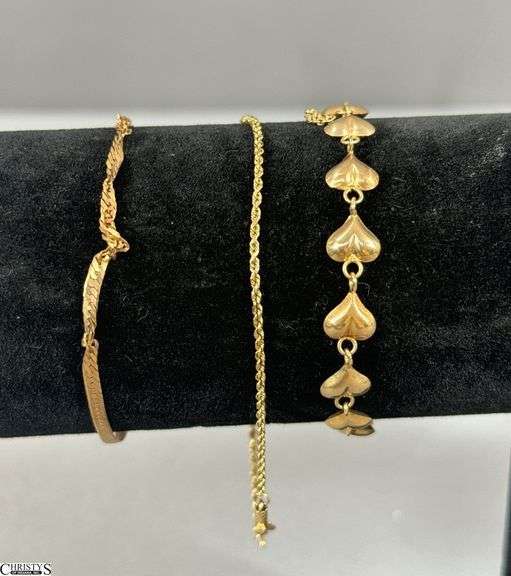 Three 14K Yellow Gold Chain Bracelets.  Bracelet is very kinked.  Total of all three 7.6 g image