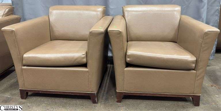 Pair of Leatherlike Chairs 34x31x31, Some Scuffs, May Have Some Damage, and Needs Cleaned. image