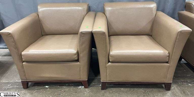 Pair of Leatherlike Chairs 34x31x31, Some Scuffs, May Have Some Damage, and Needs Cleaned. image