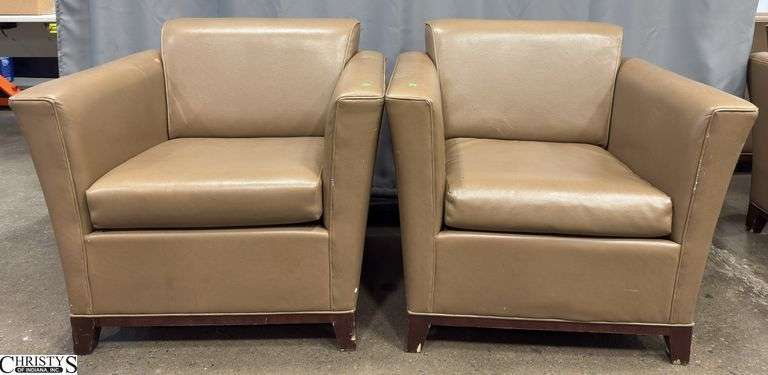 Pair of Leatherlike Chairs 34x31x31, Some Scuffs, May Have Some Damage, and Needs Cleaned. image