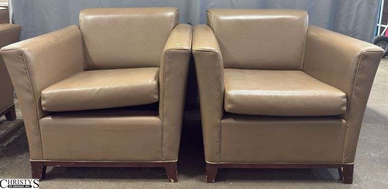 Pair of Leatherlike Chairs 34x31x31, Some Scuffs, May Have Some Damage, and Needs Cleaned. image