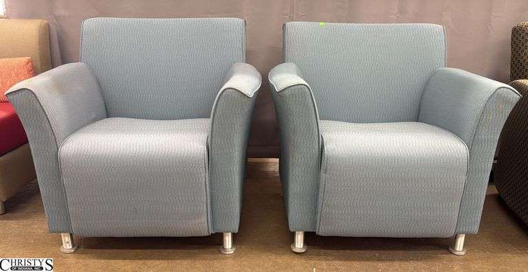 2 Blue Upholstered Waiting Room Chairs, Needs Cleaned 34"x28.5"x33" image