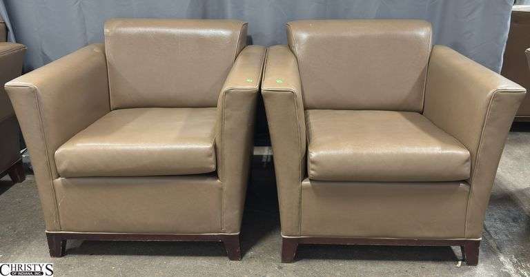 Pair of Leatherlike Chairs 34x31x31, Some Scuffs, May Have Some Damage, and Needs Cleaned. image