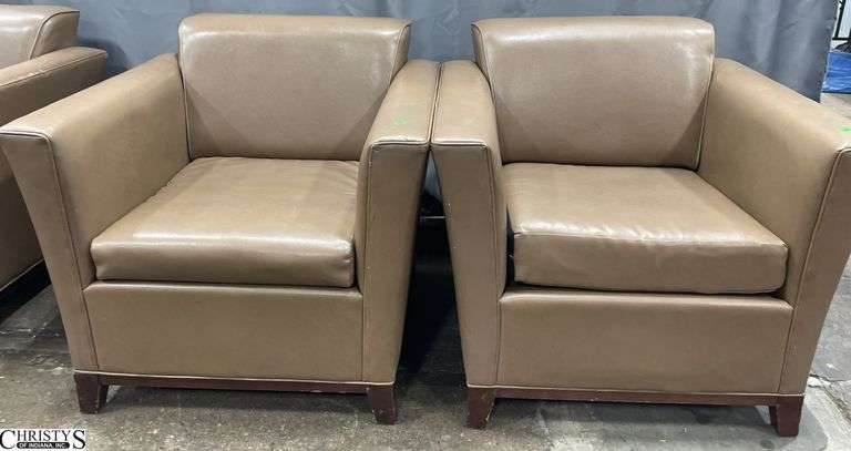 Pair of Leatherlike Chairs 34x31x31, Some Scuffs, May Have Some Damage, and Needs Cleaned. image