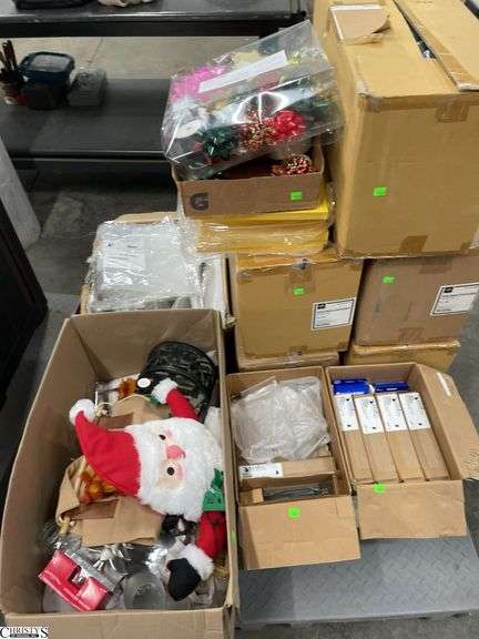 Christmas Decorations, binders, Specimen Containers, Card stock, Christmas bows, picture frames. image