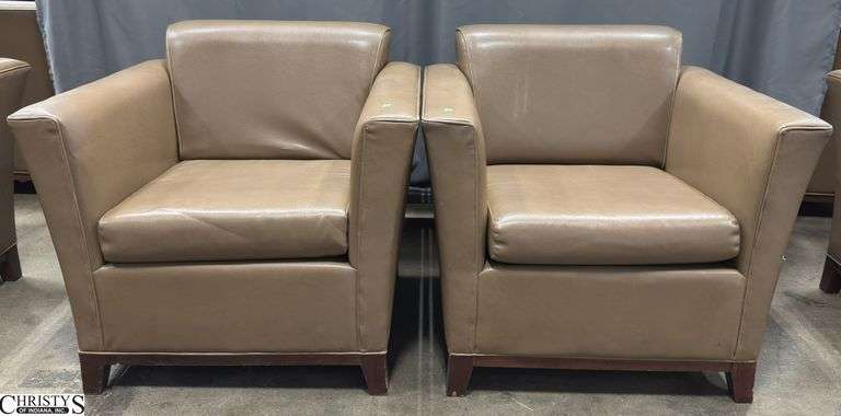 Pair of Leatherlike Chairs 34x31x31, Some Scuffs, May Have Some Damage, and Needs Cleaned. image