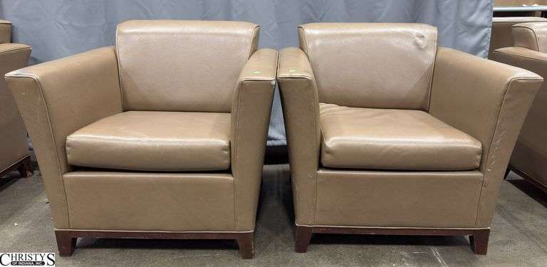 Pair of Leatherlike Chairs 34x31x31, Some Scuffs, May Have Some Damage, and Needs Cleaned. image