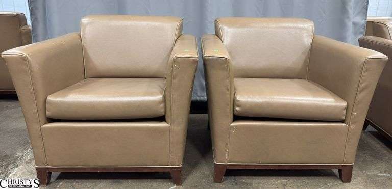 Pair of Leatherlike Chairs 34x31x31, Some Scuffs, May Have Some Damage, and Needs Cleaned. image