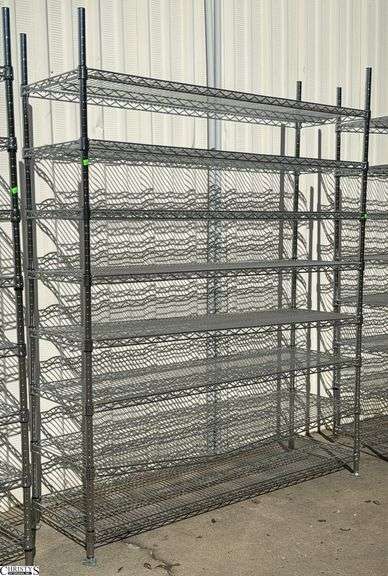 Olympic eight shelf chrome rack one shelf is bent 60 X 18 X 75” tall image