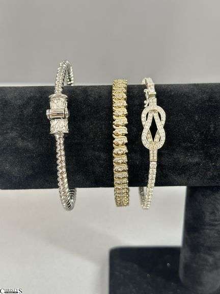 2 Tennis Bracelets Marked 925 and a Bangle Bracelet image