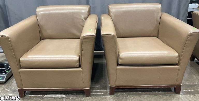 Pair of Leatherlike Chairs 34x31x31, Some Scuffs, May Have Some Damage, and Needs Cleaned. image