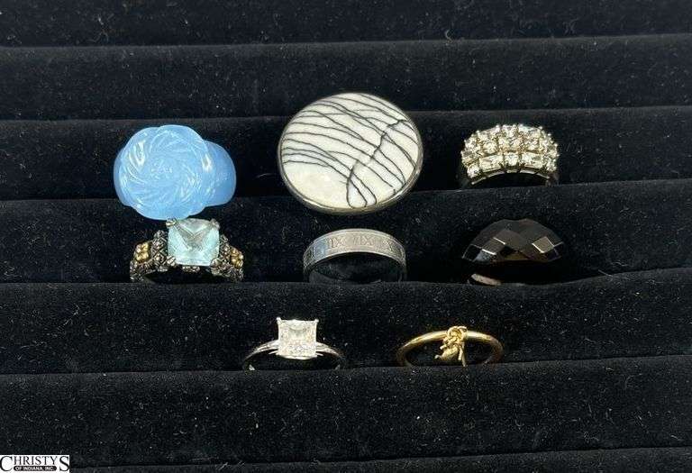 8 Costume Jewelry Rings- 2 are marked 925 image