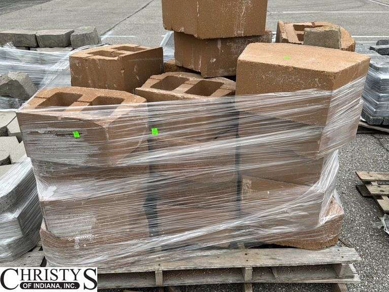 Skid of Red Retaining Wall Block Some May Have Damage