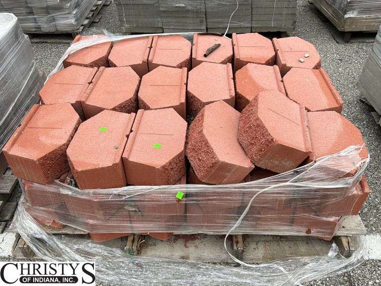 Skid of Red Retaining Wall Block Some May Have Damage