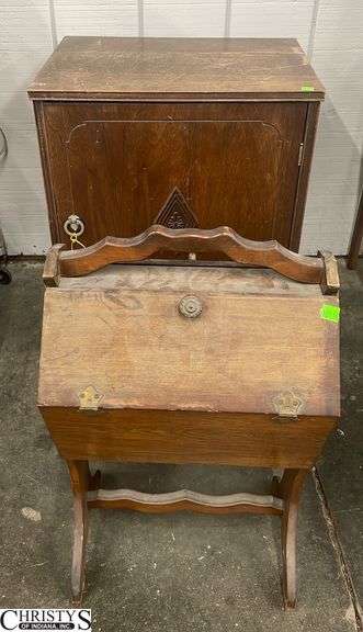 Two Pieces - Rolling Cabinet 20x14x27, Wood Sewing Stand, a Lot of Wear