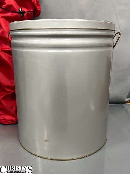 Two Empty Metal Tins with Lids 12x14, Red Camping Chair