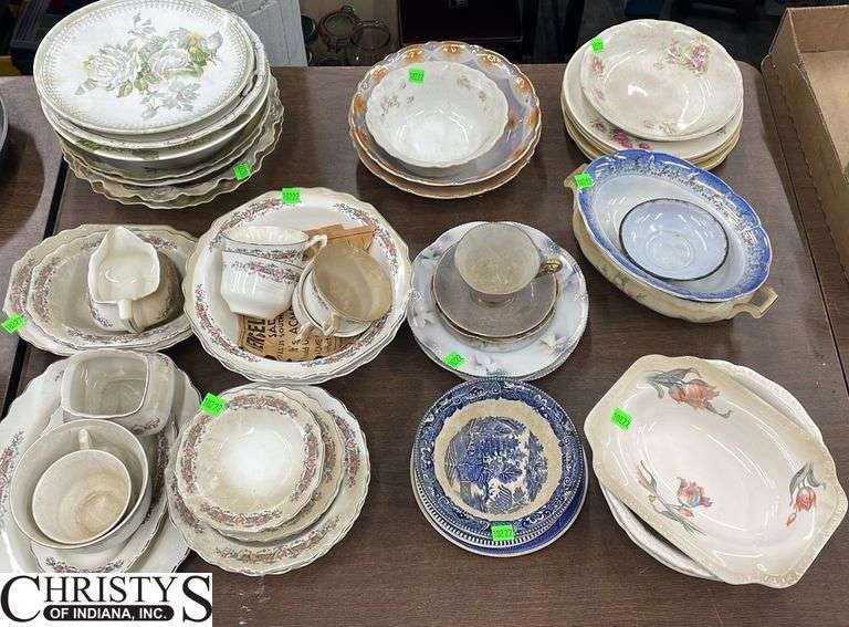 Ceramic/China Serving Bowls, Small Bowls, Cups, Saucers, Largest Bowl 11" Wide, Some have Cracks and Chips, Some Marked R&L Bavaria, P S Germany, Homer Laughlin, Ironstone M&S China