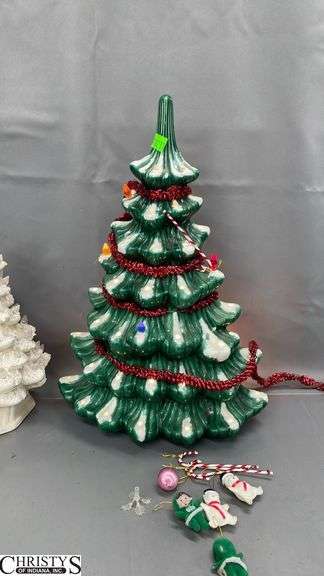 Two Light Up Christmas Tree Decorations, Largest 17" Tall
