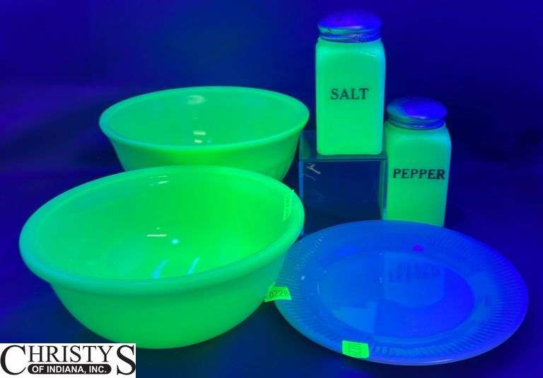 Green Fire King Plate, Jadeite Mixing Bowls Largest 8" Wide, Salt & Pepper Shakers