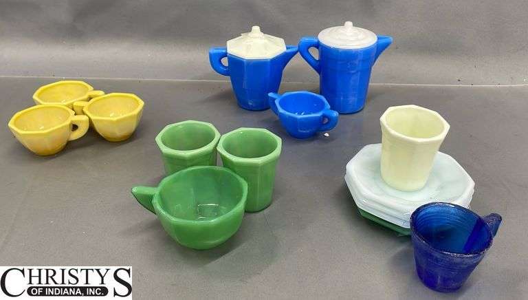 Miniature Milk Glass Saucers 3.5", Cups, Glasses, Lidded Sugar and Creamer
