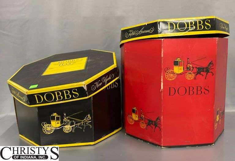 2 Dobbs Hat Boxes, WIth Hats, Stetson and Dobb Hats Christys