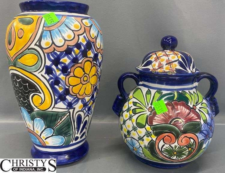 Vase and Lidded Pottery Tallest 10" Couple Chips