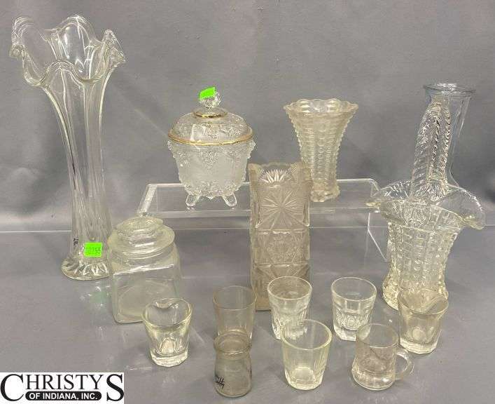 Clear Pressed Glass Vases, Candy Jars Tallest Vase 12.5"